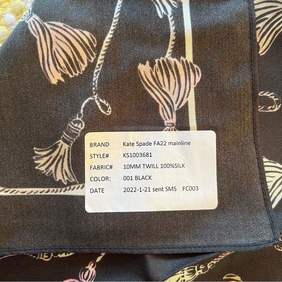 NWT Kate Spade 100% Silk Black Pink Scarf White Tassel Design KS1003681 - Picture 7 of 7